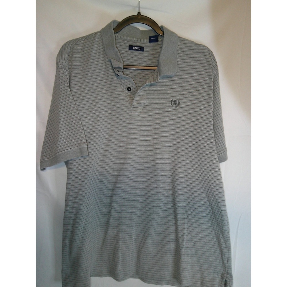IZOD Mens XL Gray Striped Short Sleeve Polo Golf Casual Shirt